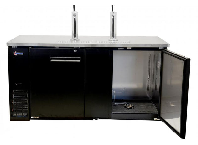 Omcan BD-CN-0023-HC 69-inch Double Solid Door Beer Bottle Dispenser with Two Taps and 23.3 cu. ft. capacity