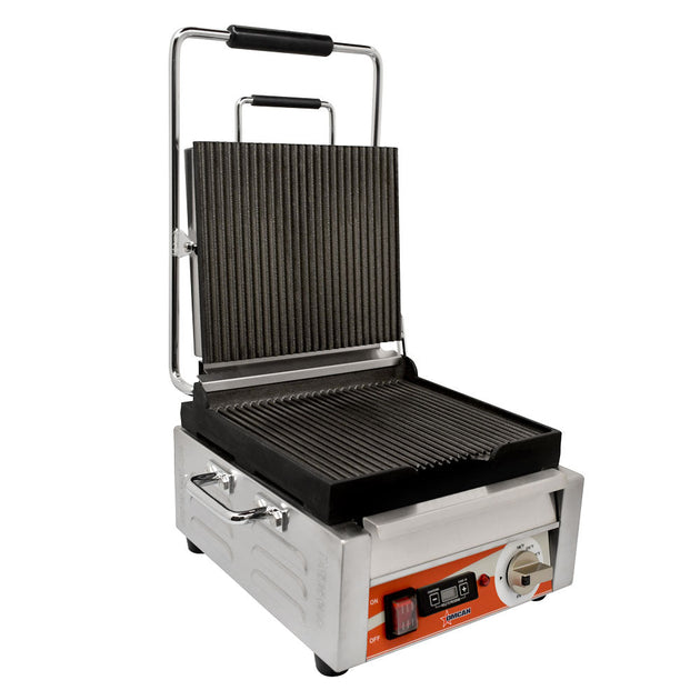 Omcan PG-CN-0515-RT 10" x 11" Single Panini Grill with Grooved Top and Bottom Grill Surface with Timer