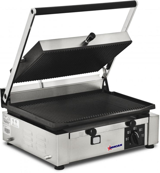 Omcan PG-IT-0610-R Elite Series 10" x 14" Single Panini Grill with Top and Bottom Grooved Grill Surface