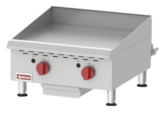 Omcan CE-CN-G24TPF Countertop Stainless Steel Gas Griddle With Thermostatic Control with 2 Burners