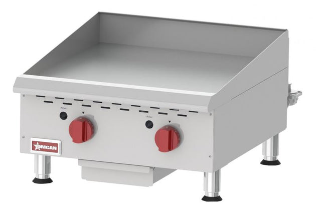 Omcan CE-CN-G24TPF Countertop Stainless Steel Gas Griddle With Thermostatic Control with 2 Burners
