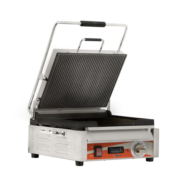 Omcan PG-CN-0679-RT 12" x 15" Single Panini Grill with Grooved Top and Bottom Grill Surface with Timer