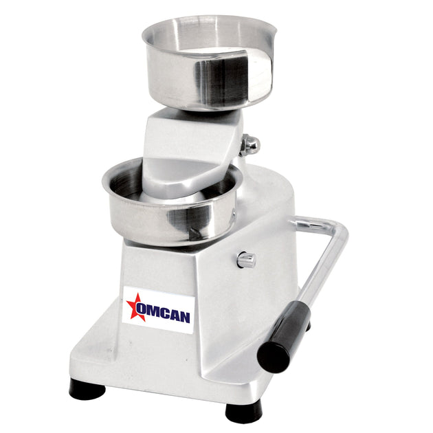 Omcan Top-Down Press Patty Maker with Rear-Mounted Paper Holder with 5.2" Diameter