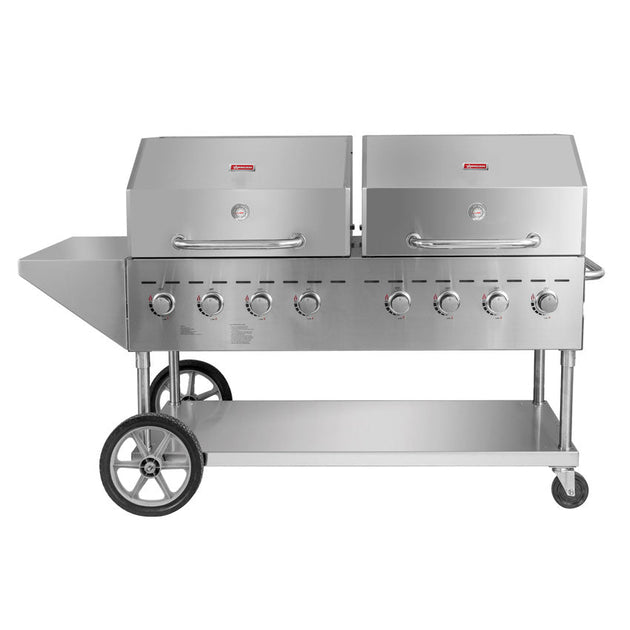 Omcan CE-CN-0120-D Outdoor Propane BBQ Grill with 8 Burners With Top And Side Shelves