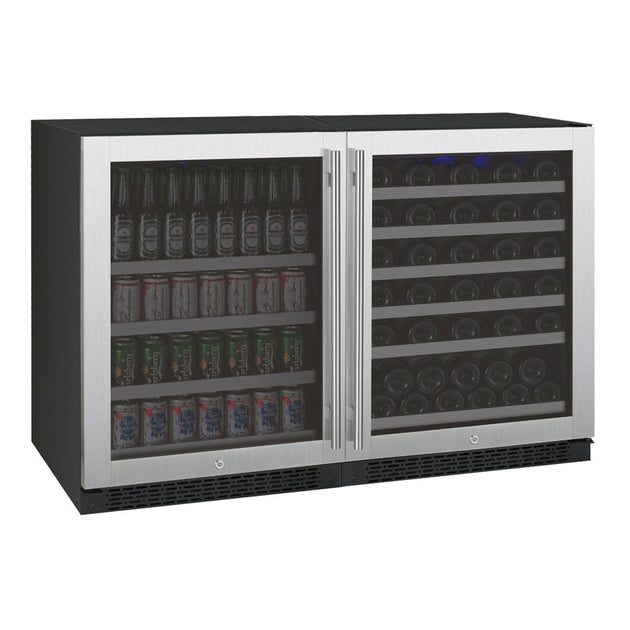 Allavino 47" Wide FlexCount II Series 56 Bottle/154 Can Dual Zone Stainless Steel Side-by-Side Wine Refrigerator/Beverage Center - 3Z-VSWB24-2S20