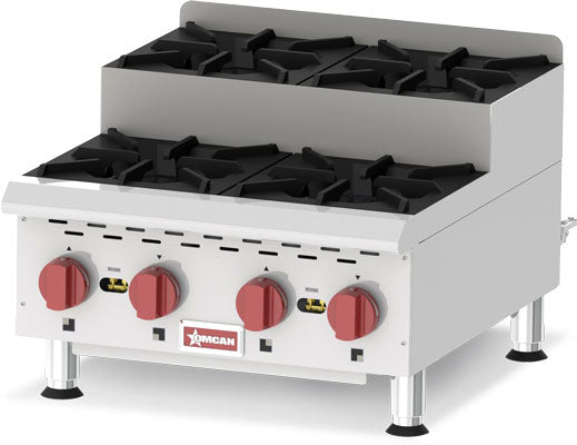Omcan CE-CN-0424-S 4-Burner Countertop Stainless Steel Step-Up Gas Hot Plates
