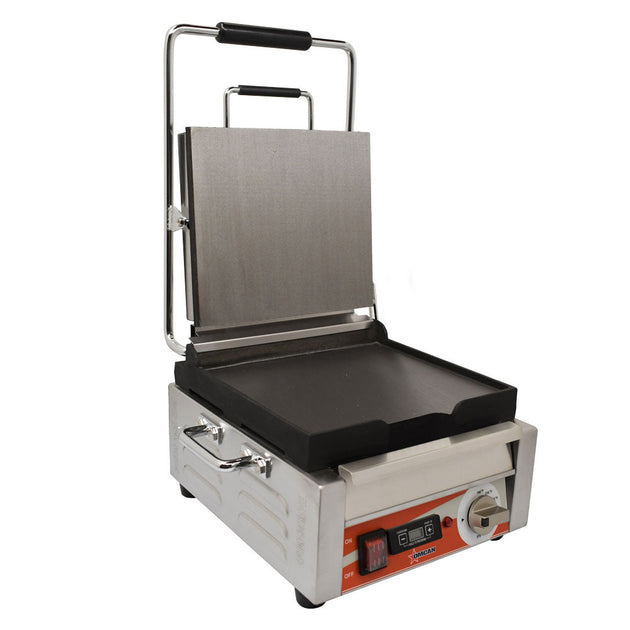 Omcan PG-CN-0515-FT 10" x 11" Single Panini Grill with Smooth Top and Bottom Grill Surface with Timer