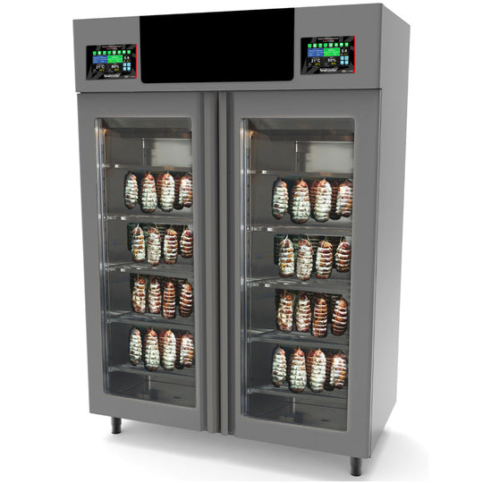 Omcan STGTWITFO StagionelloEvo 100 kg + 100 kg Twin Curing Cabinet with ClimaTouch and Fumotic