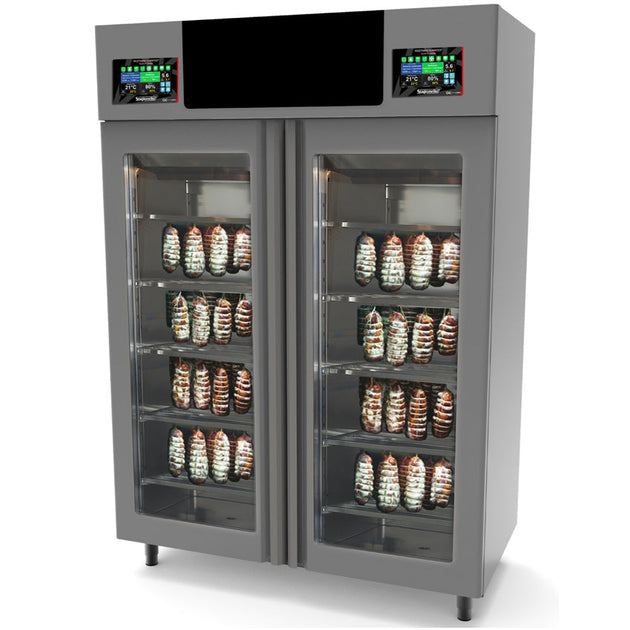 Omcan STGTWITFO StagionelloEvo 100 kg + 100 kg Twin Curing Cabinet with ClimaTouch and Fumotic