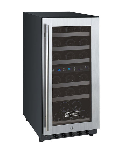 Allavino 15" Wide FlexCount II Tru-Vino 30 Bottle Dual Zone Stainless Steel Right Hinge Wine Refrigerator - VSWR30-2SR20
