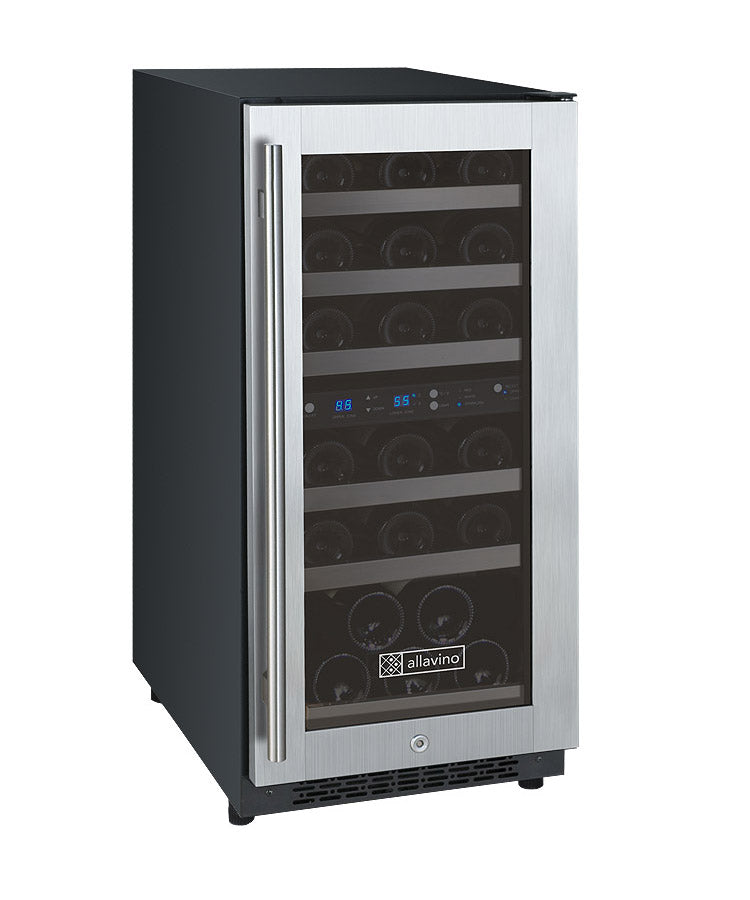 Allavino 15" Wide FlexCount II Tru-Vino 30 Bottle Dual Zone Stainless Steel Right Hinge Wine Refrigerator - VSWR30-2SR20