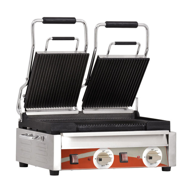 Omcan PG-CN-0711-R 10" x 18" Double Panini Grill with Top and Bottom Grooved Grill Surface