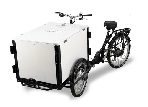 Omcan Front Load Tricycle Ice Cream Bike Black Frame With White Wooden Box 47411