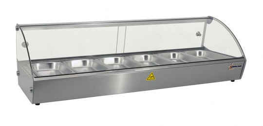 Omcan DW-CN-0006 44-inch Countertop Curved Glass Display Warmer with 6 Pans