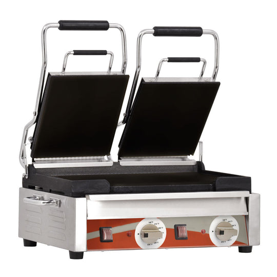 Omcan PG-CN-0711-F 10" x 18" Double Panini Grill with Top and Bottom Smooth Grill Surface