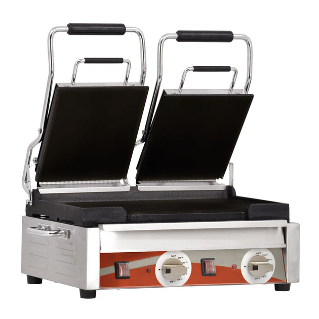 Omcan PG-CN-0711-F 10" x 18" Double Panini Grill with Top and Bottom Smooth Grill Surface