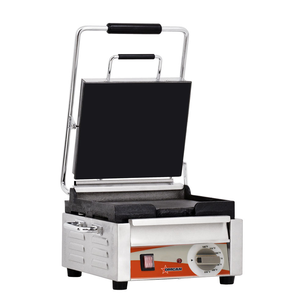 Omcan PG-CN-0515-F 10" x 11" Single Panini Grill with Top and Bottom Smooth Grill Surface