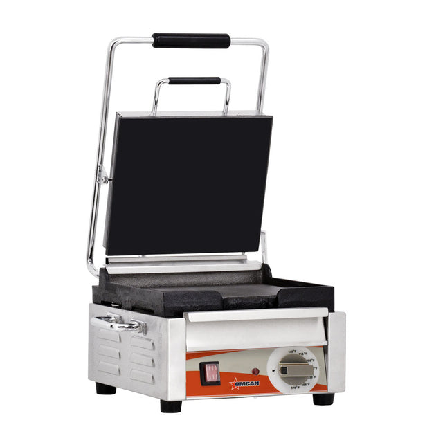 Omcan PG-CN-0515-F 10" x 11" Single Panini Grill with Top and Bottom Smooth Grill Surface