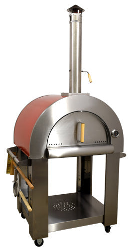 Omcan WO-CN-0640R Stainless Steel Pizza Wood Burning Oven with Red Enamel Coating Shield