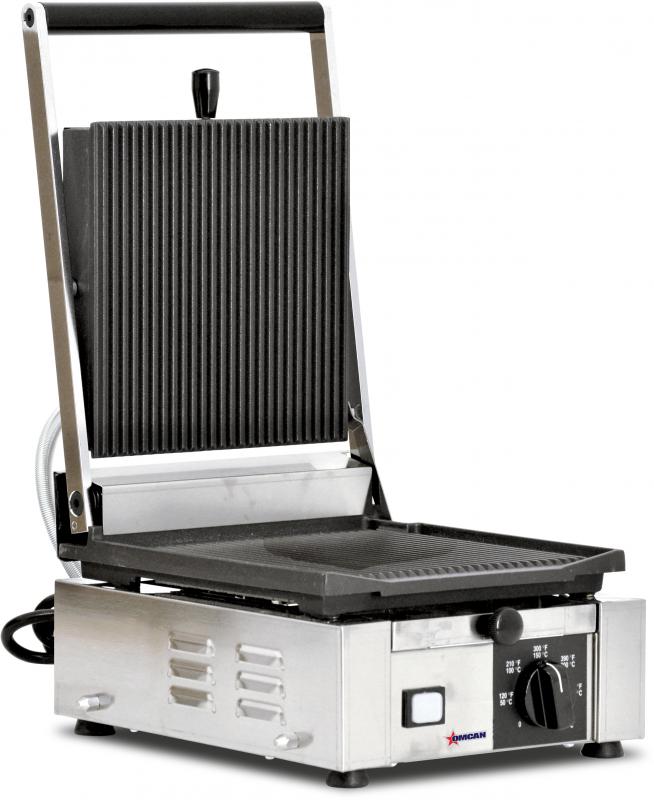 Omcan PG-IT-0483-R Elite Series 10" x 9" Single Panini Grill with Top and Bottom Grooved Grill Surface
